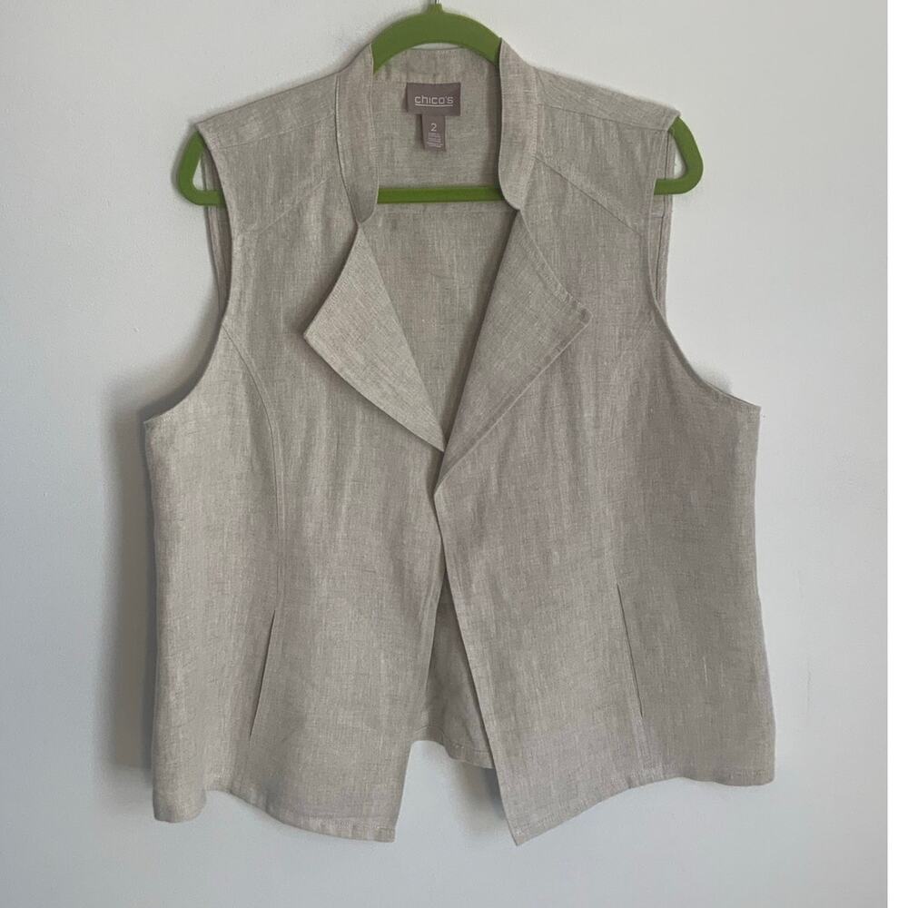 Chico's Linen Tan Open Front Vest‎ size 2